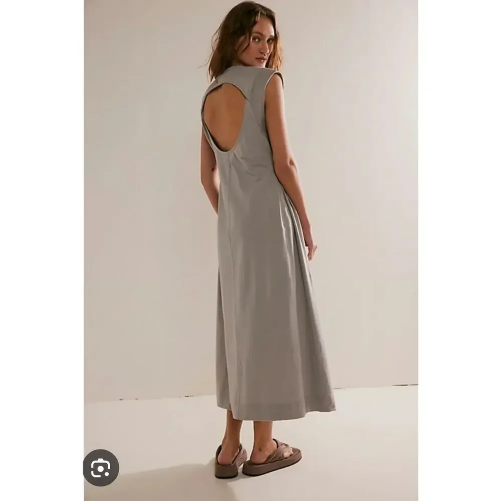 Free People Beach Frost Bite Gray Simone Midi Dress Large - Picture 3 of 8